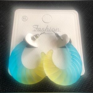 Gradient Blue to Yellow Hoop Earrings